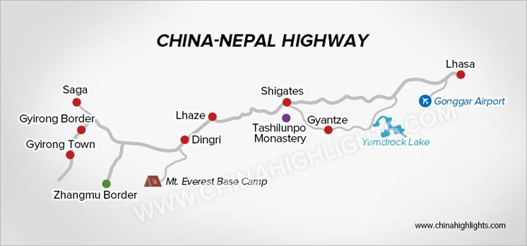 Map of Sino-Nepalese Highway