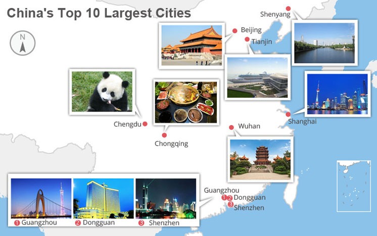 China's 10 Largest Cities Map