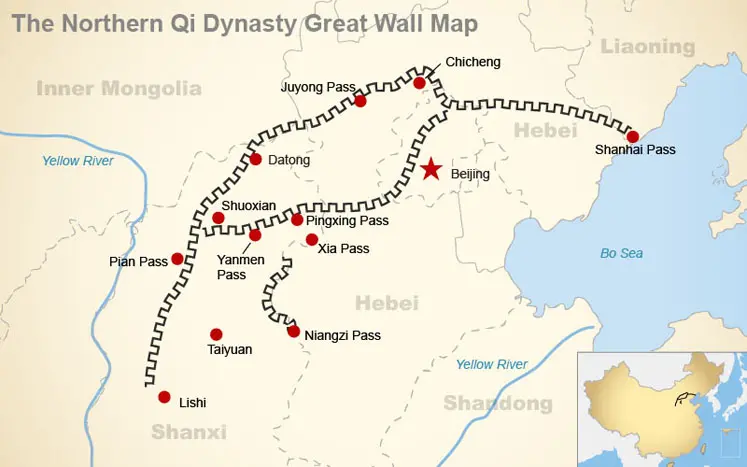 great wall of china on world map