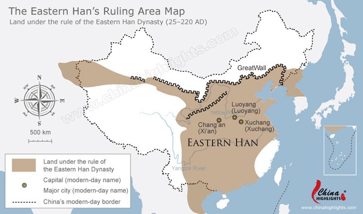 Eastern Han Dynasty China Map, Map of the Han Empire Post 25 BC