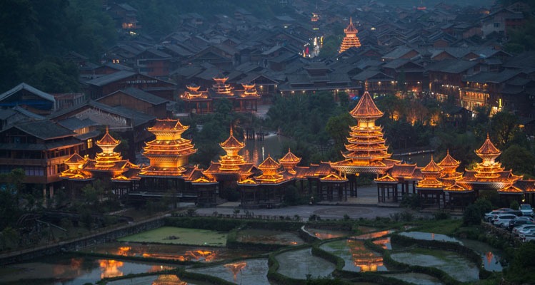 the lights of the Dong village