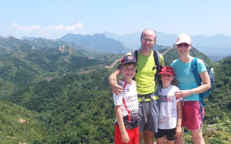 Crumbling Great Chinese Wall running down a hill, Huanghua Great Wall of  China, Great Wall