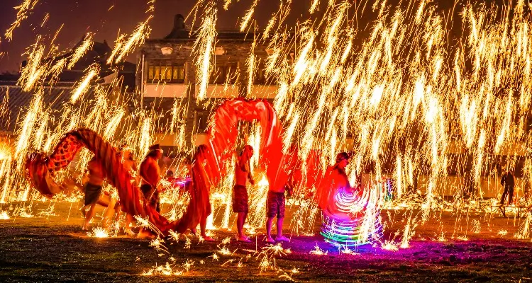 mid autumn festival fire dragon dance in hong kong