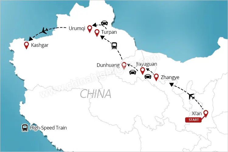 china silk road tour map