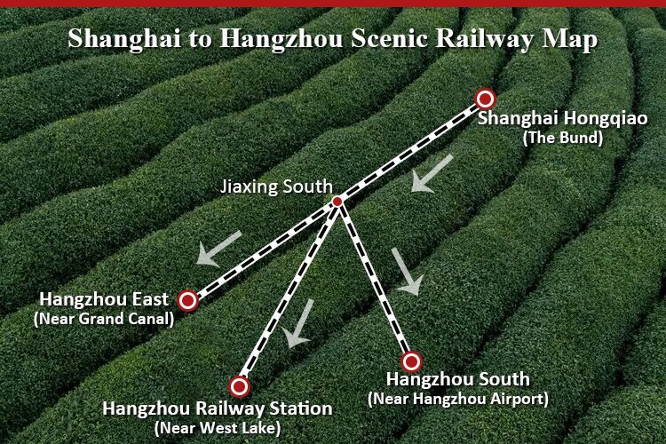 Shanghai to Hangzhou Scenic Railway Map