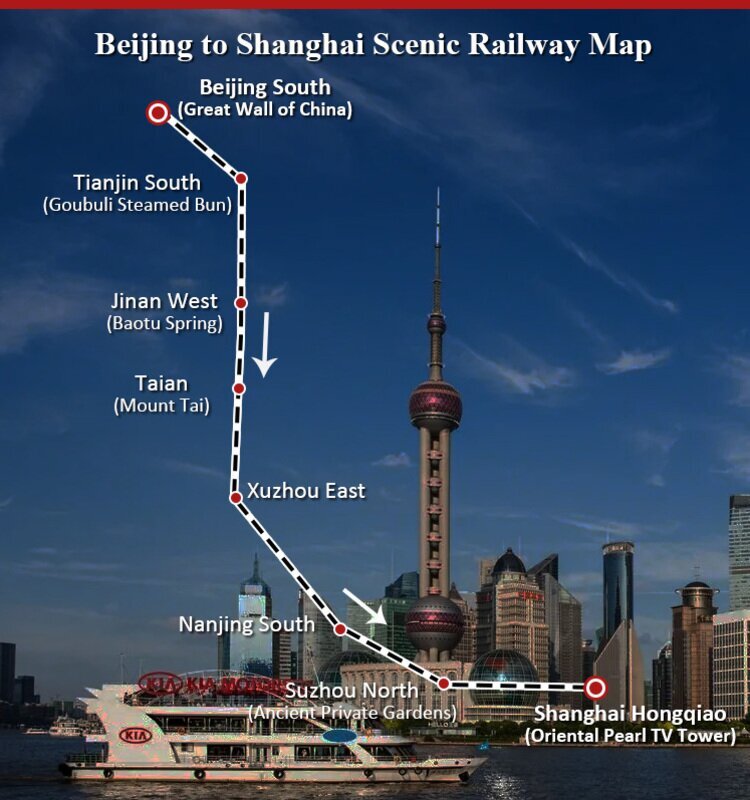 Beijing to Shanghai bullet train route map