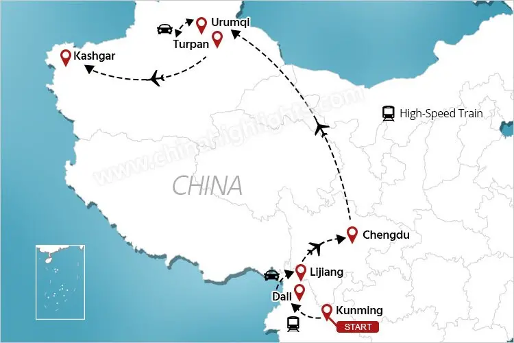 Suggested Route of Yunnan and Xinjiang Tour