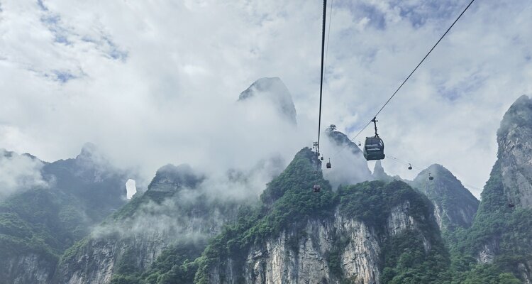 Taking a cable car to peak Zhangjiajie Tianmen Mountain
