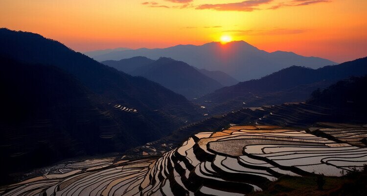 Sunset in yuanyang rice fields