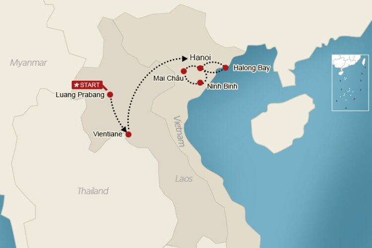 Laos Vietnam Reiseroute 2 Wochen Landkarte