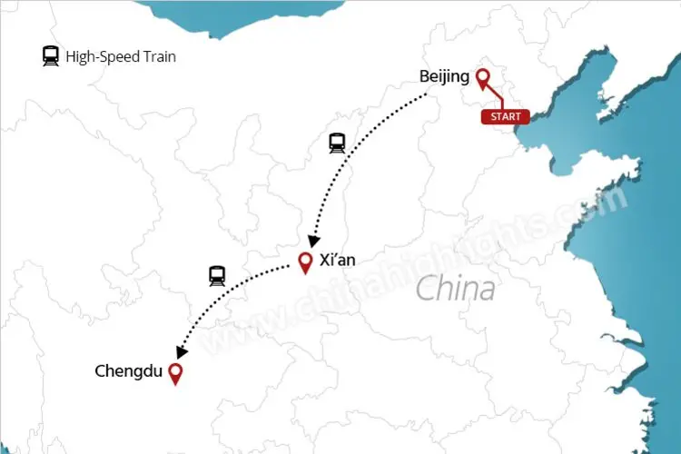 Beijing, Xi'an, and Chengdu Educational Tour map