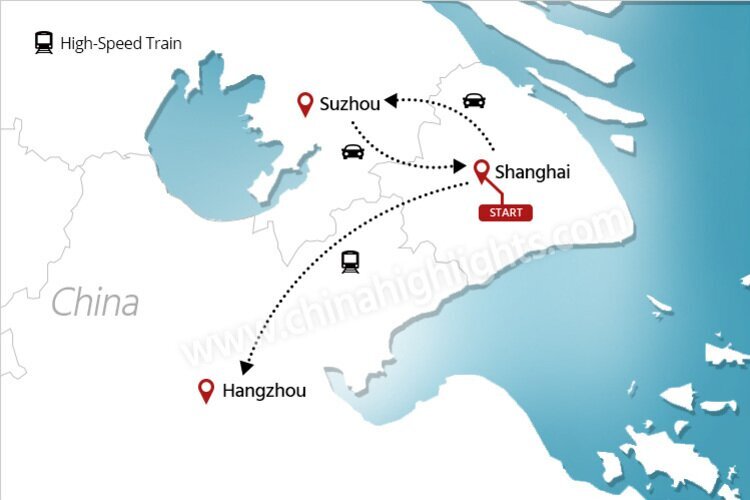 Shanghai, Suzhou, and Hangzhou Educational Tour map