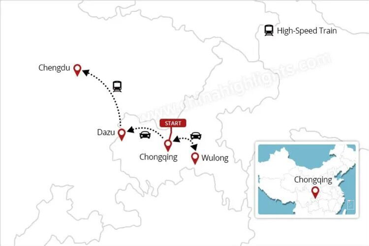 Chongqing and Chengdu Tour Map
