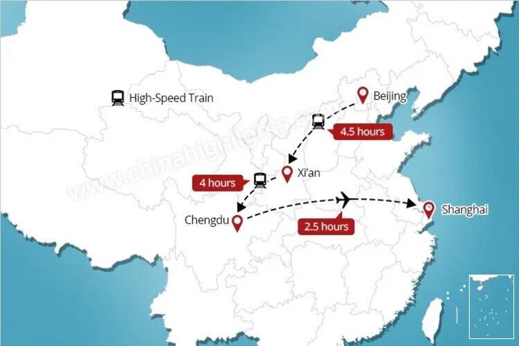 Beijing Xian Chengdu Shanghai tour map