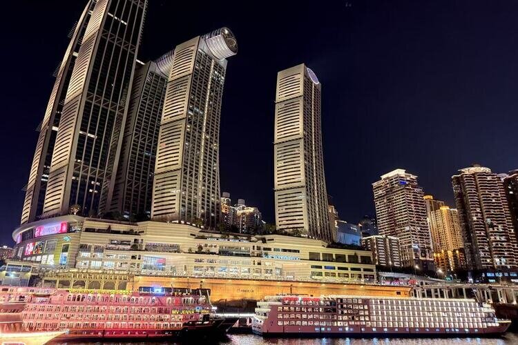 Night view of Jialing River at Chaotianmen Wharf