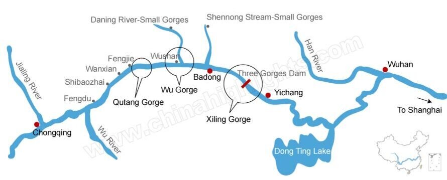 The map of the Three Gorges