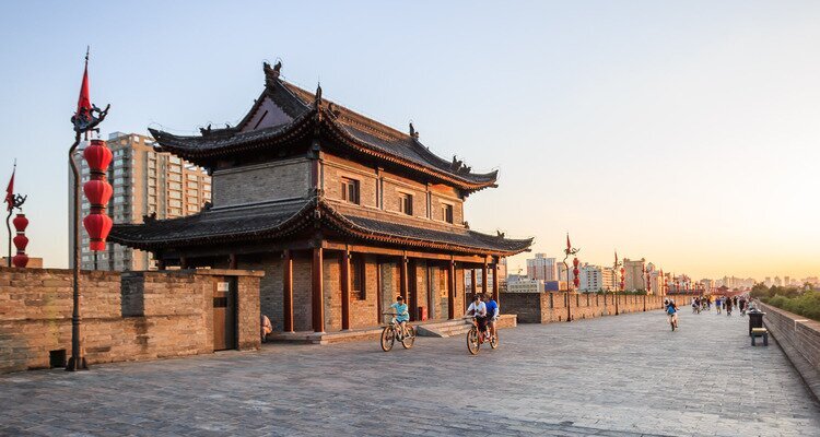 the ancient city wall with the red lanterns