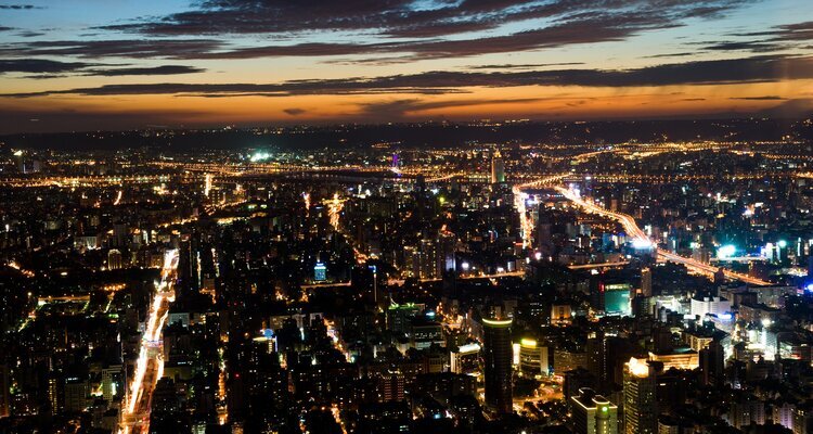 Taipei city night view from observatory deck