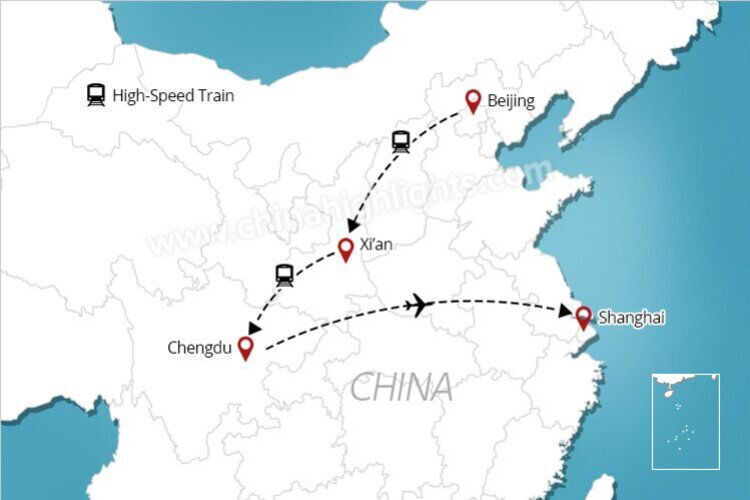 10-Day Golden Triangle and Panda Family Tour tour map