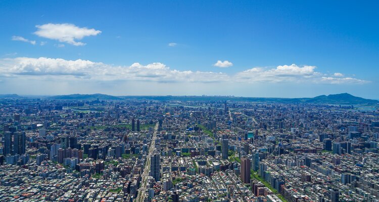 Taipei cityscape and blue sky from observatory deck