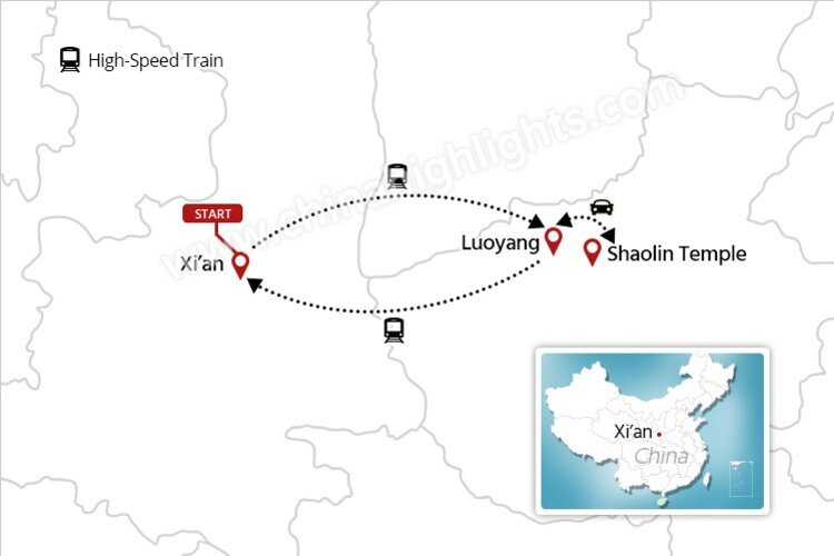 Xi'an, Luoyang & Shaolin Tour Map