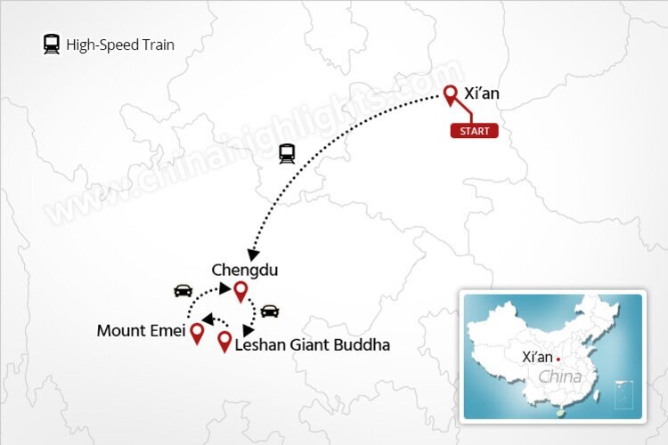 Xi'an & Chengdu Natural Wonders Tour Map