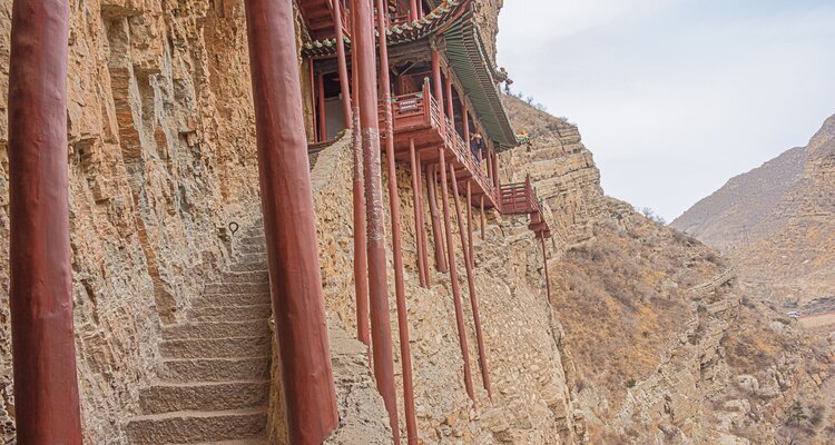 Pillars and narrow path of the Hanging Temple