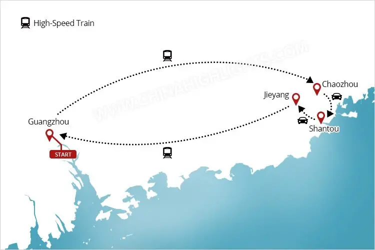 Guangzhou and Chaozhou Tour Map