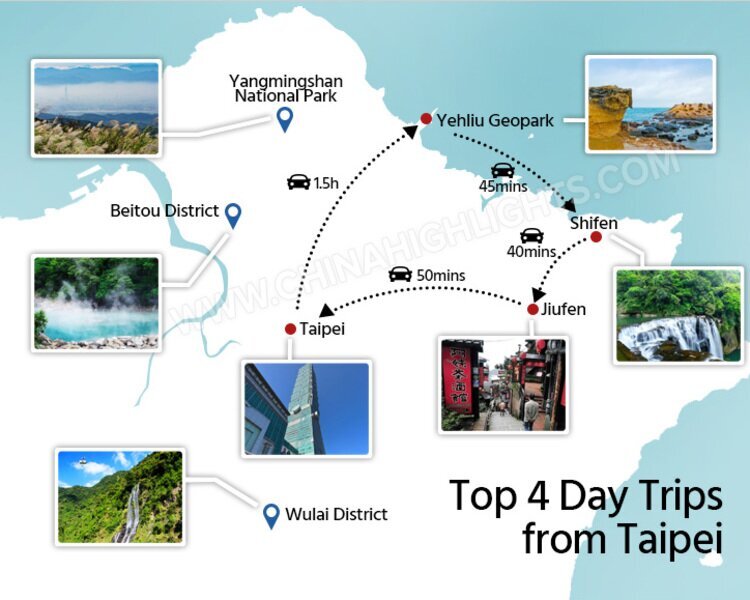 Top 4 Day Trips from Taipei Map