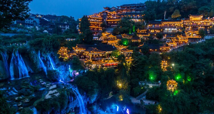 Furong Water Town lights up after night fall