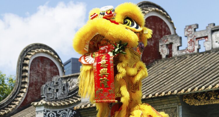 Lion dance performance at the Ancestral Temple in Foshan, Guangdong