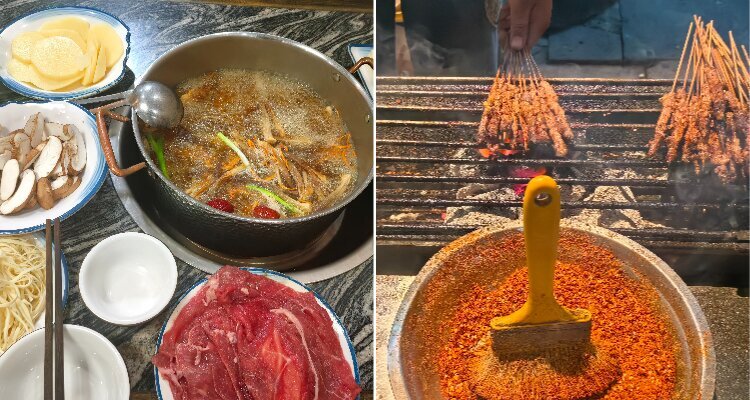 Mushroom hot pot and yak skewers in Songpan Ancient Town