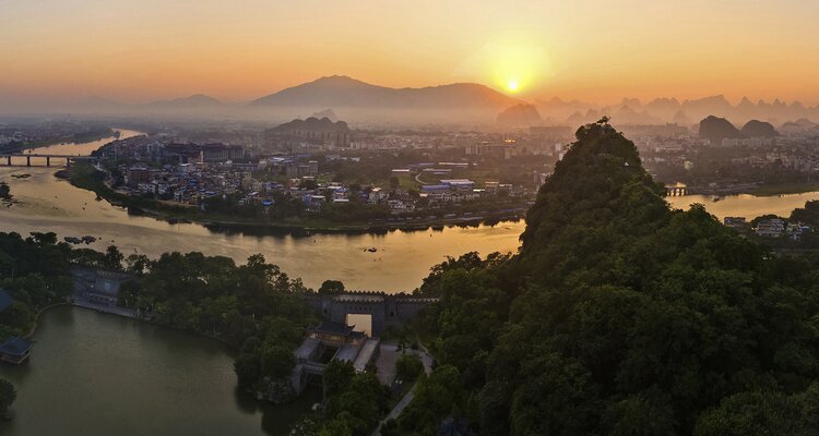 Sunrise over Diecai Mountain Folded Brocade Hill in Guilin