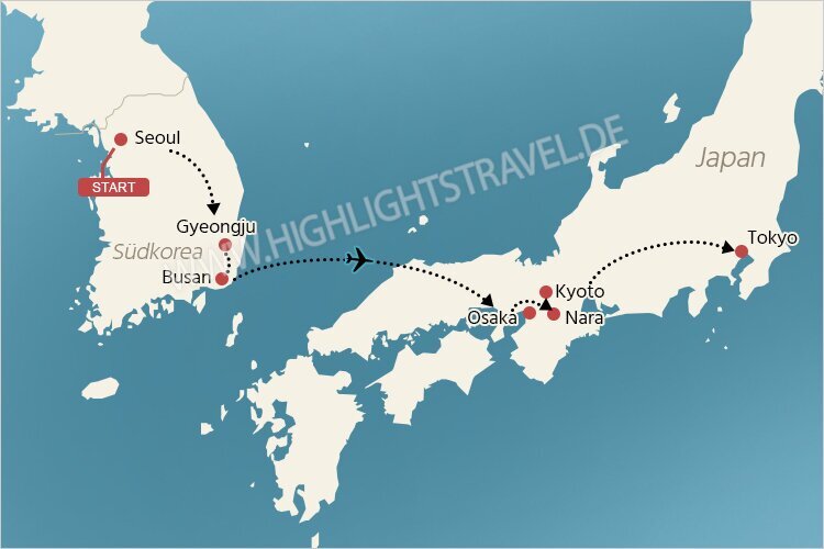 Reiseroute Japan und Korea