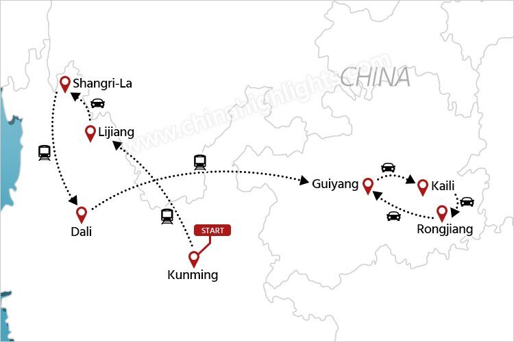 Yunnan & Guizhou Tour Map