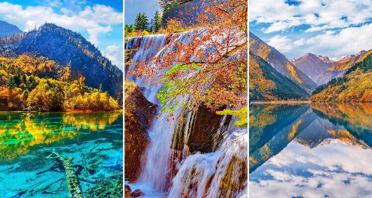 Five Flower Lake, Pearl Shoal Waterfall and Mirror Lake