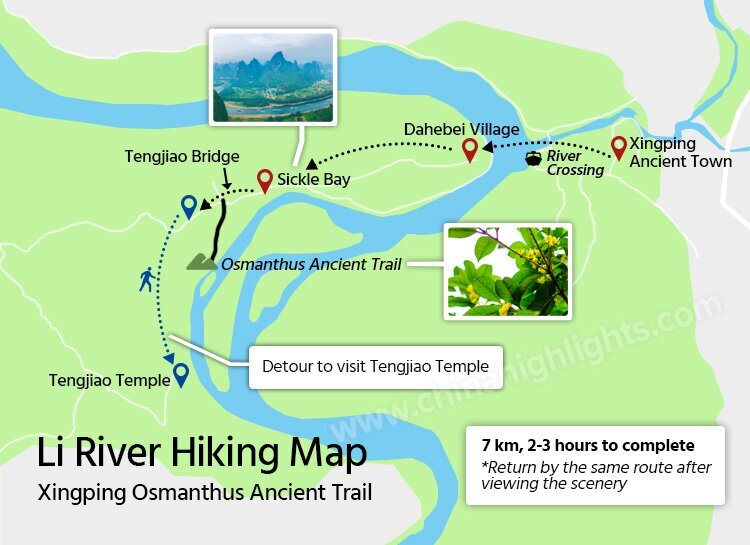 Guilin Li River Hiking Map Yangshuo Xingping Osmanthus Ancient Trail