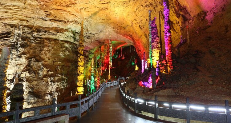 The interior scenery of Huanglong Cave Yellow Dragon Cave in Zhangjiajie, Hunan, China