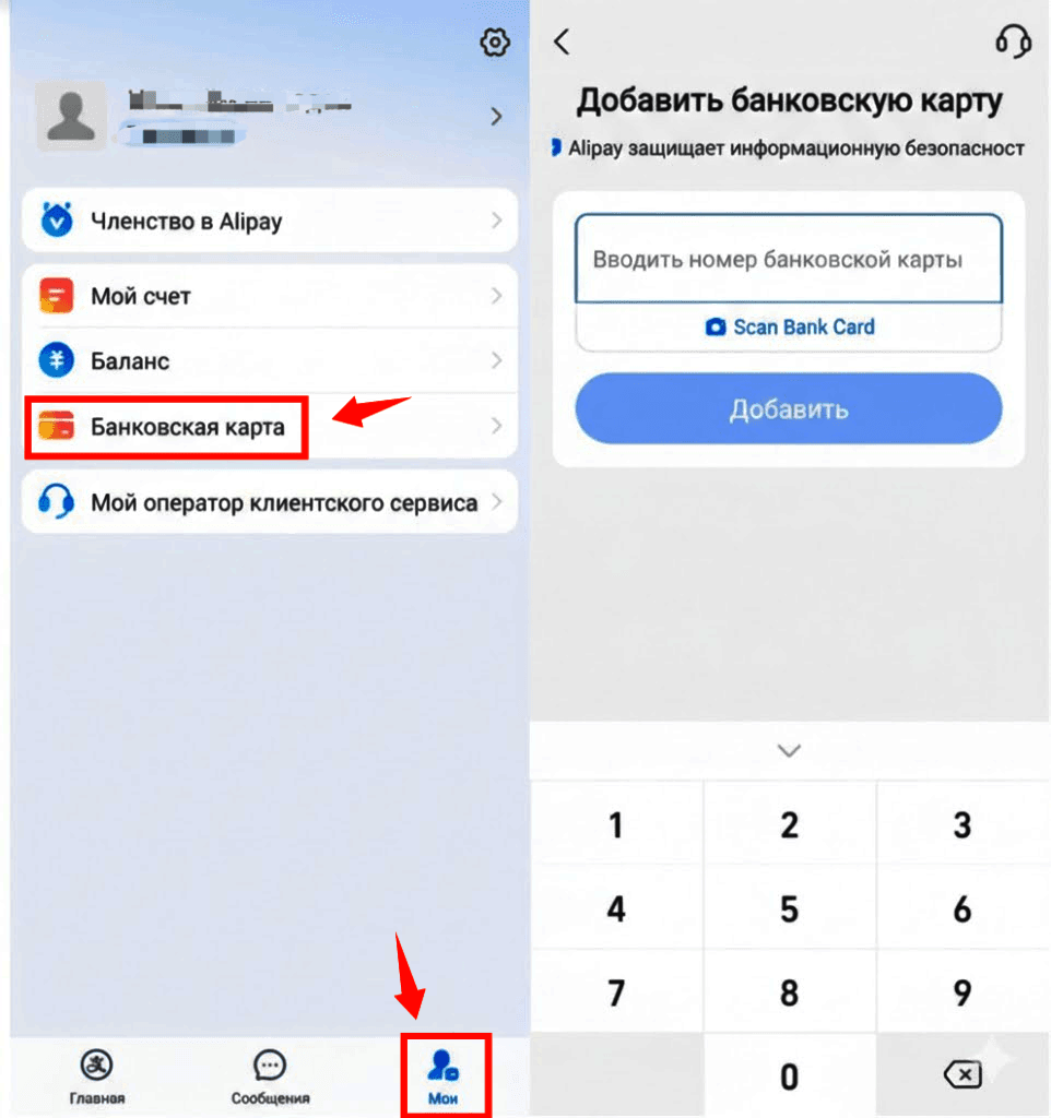 Интерфейс настройки Alipay