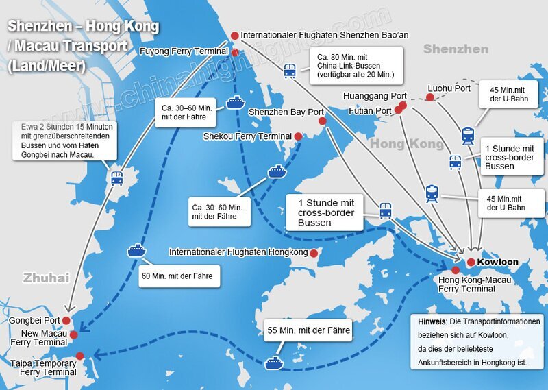 Shenzhen -Macao-HK-Karte