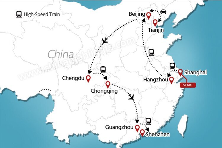 new china tour map