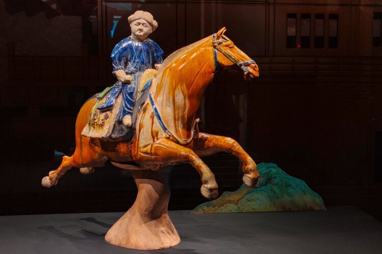 Tang Dynasty tri-colored equestrian figurine at Xi'an Museum