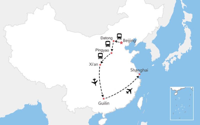 Carte Beijing datong pingyao Xi'an guilin Shanghai