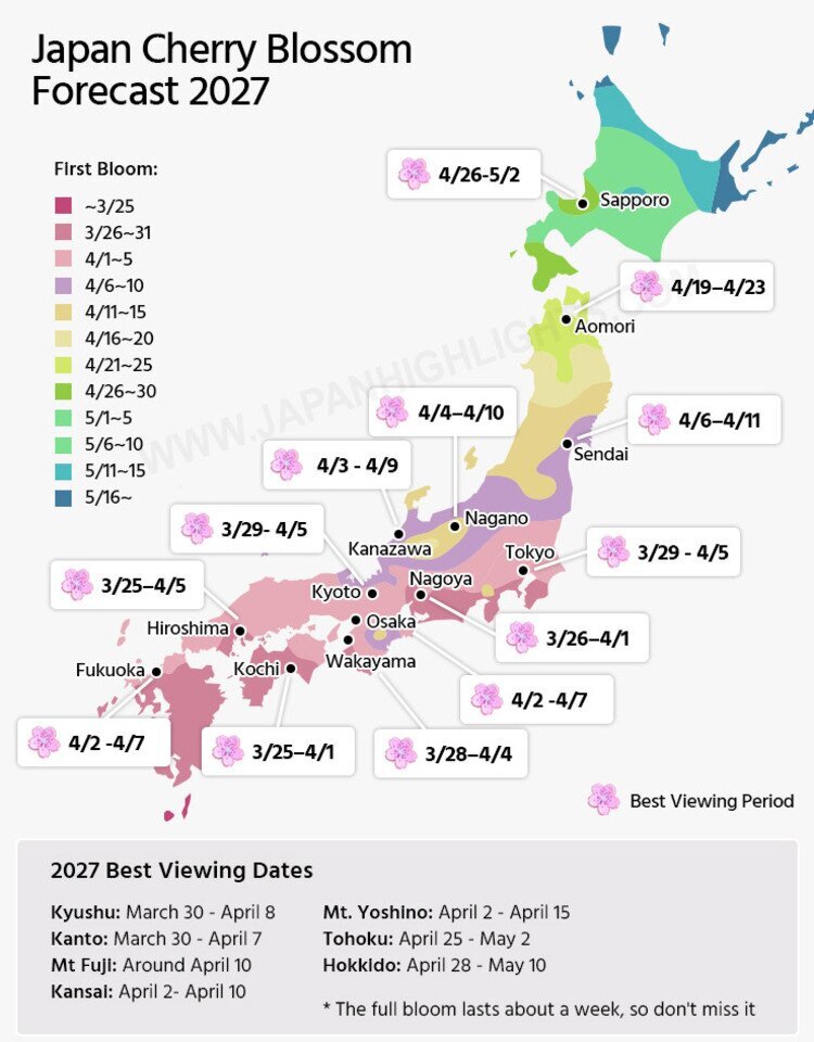 Japanreise Kirschblüte Prognose 2027
